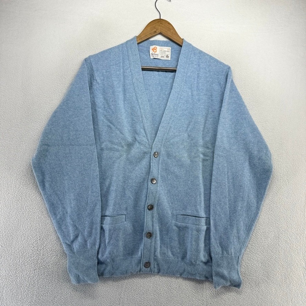 Vintage Byford Cardigan Mens Large 44 Blue Wool Knit Sweater England Deadstock